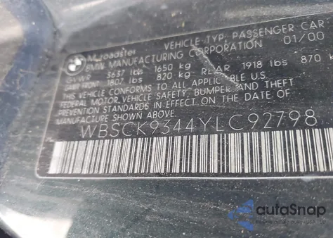 2000 BMW M z USA, uszkodzony, nr VIN WBSCK9344YLC92798